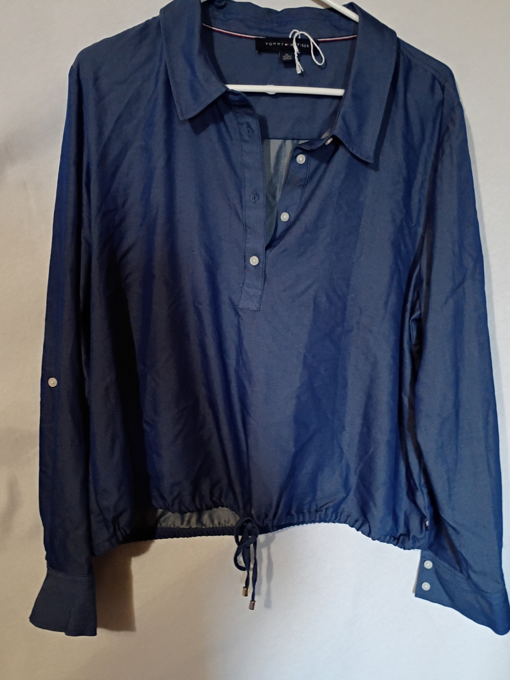 Tommy Hilfiger Navy Long-Sleeve Drawstring Popover Top